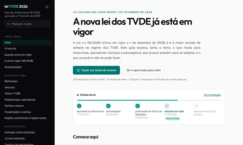 Captura de ecrã de Lei TVDE